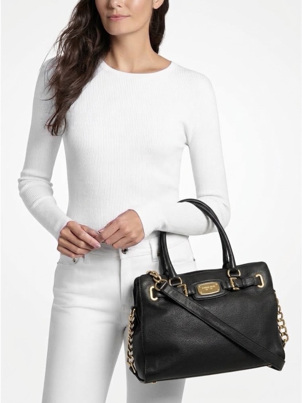 MICHAEL KORS Women’s Leather Hamilton Satchel Bag - Black